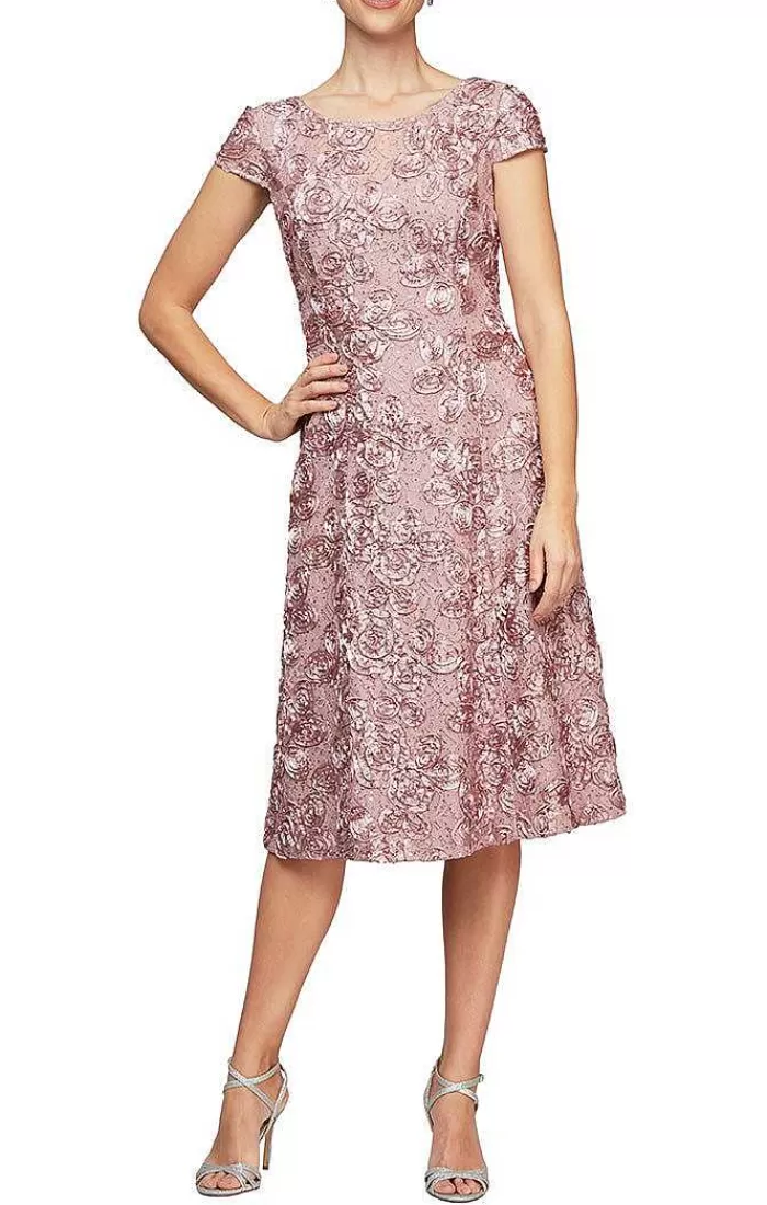 Hot Alex Evenings Cocktail Dress In Tte Lace With Cap Sleeves Rose | Champagne | Navy | Dove