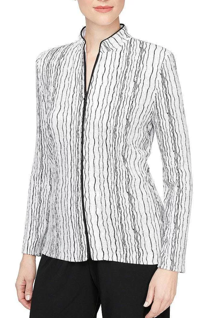 New Alex Evenings Drizzle Printed Zip Jacket With Long Sleeves White & Black