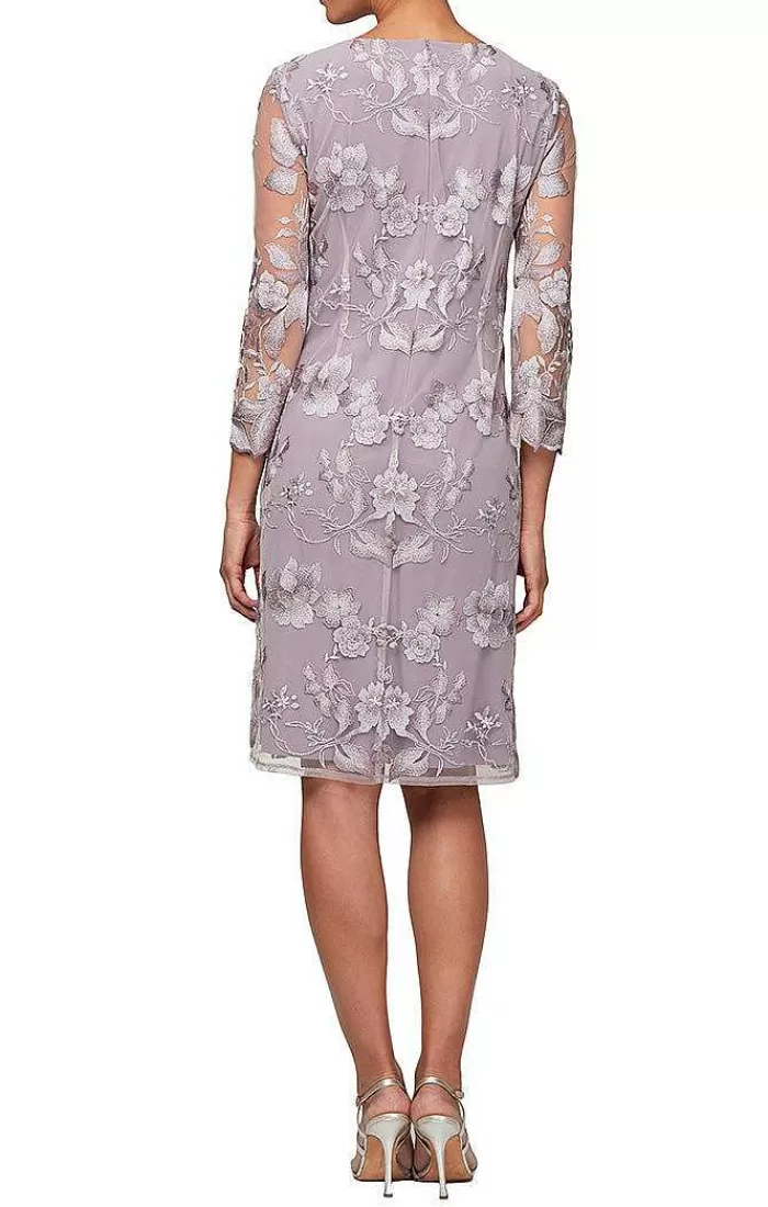 Fashion Alex Evenings Elongated Lace Mock Jacket With Jersey Sheath Dress Smokey Orc | Ice Sage | Lavender