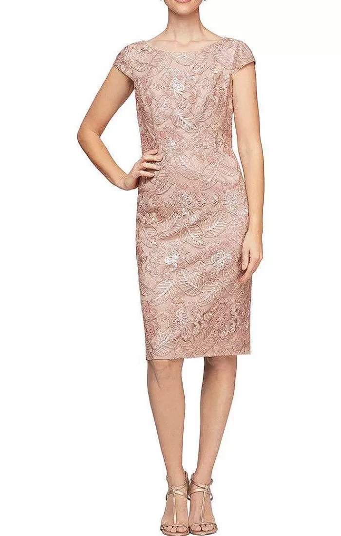 Discount Alex Evenings Embroidered Sequin Lace Dress Rose Gold