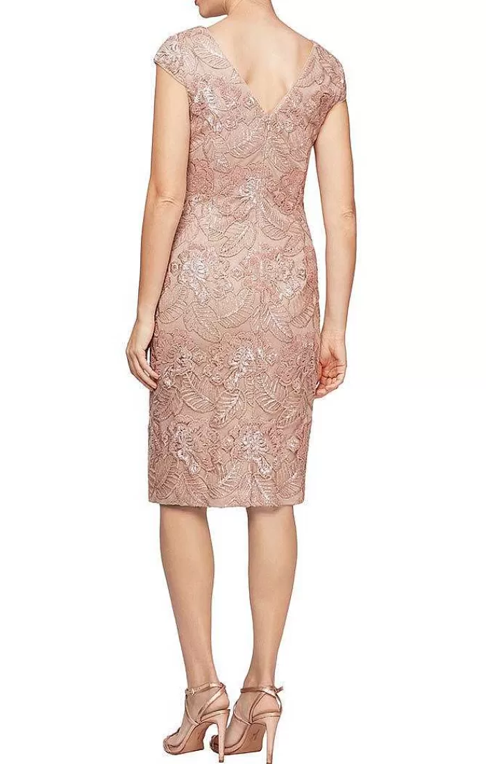 Discount Alex Evenings Embroidered Sequin Lace Dress Rose Gold