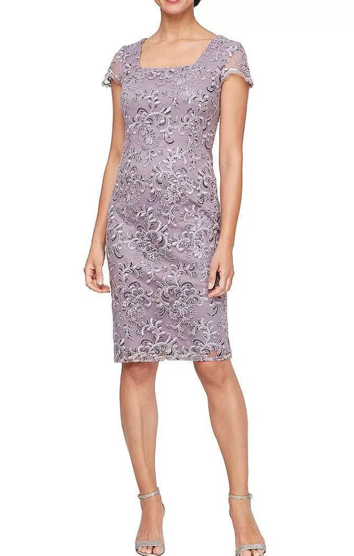 Flash Sale Alex Evenings Embroidered Sheath Dress With Square Neckline Wisteria