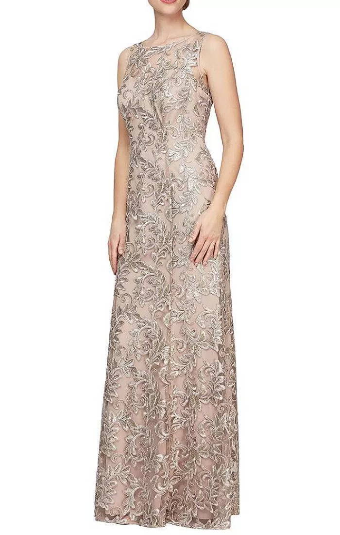 Cheap Alex Evenings Embroidered Tulle Gown With Sweetheart Illusion Neckline & Matching Shawl Champagne