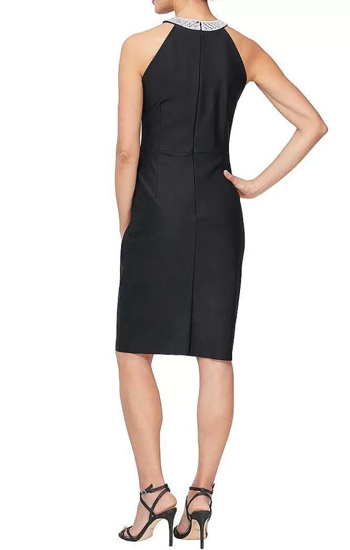 Sale Alex Evenings Halter Neck Compression Dress With Embellished Neckline Black