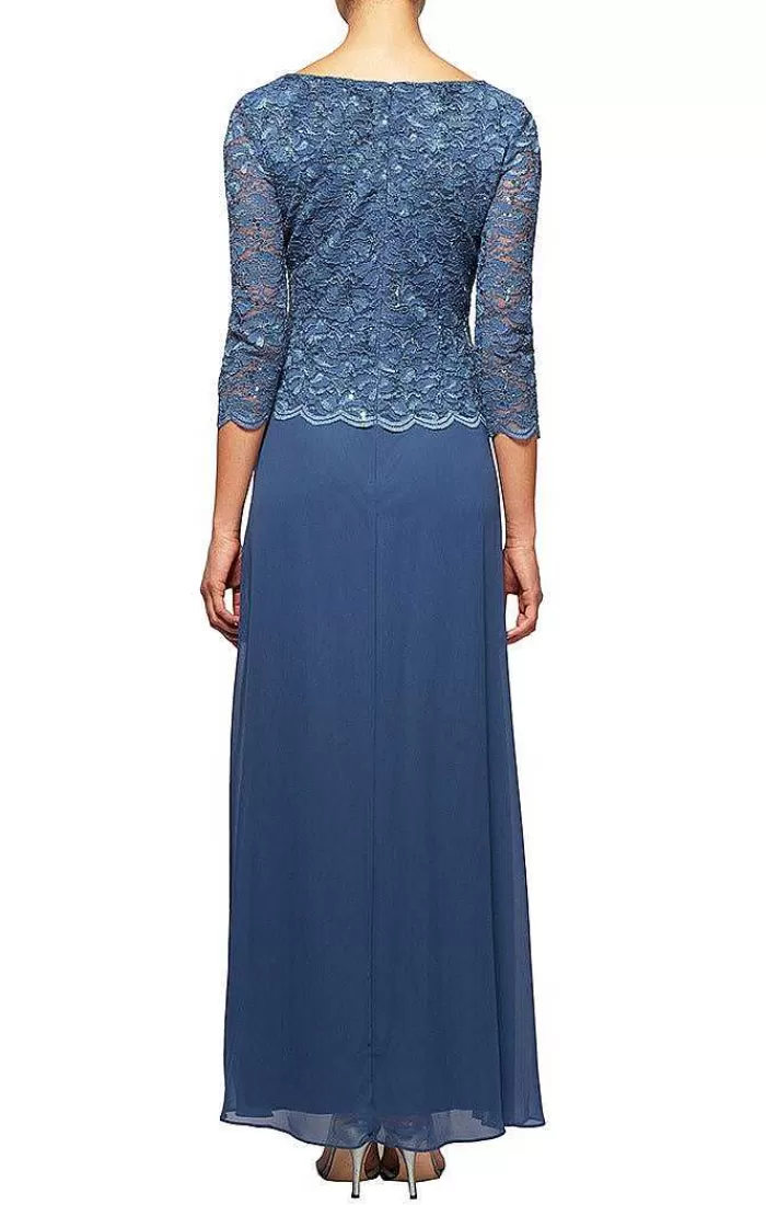 Store Alex Evenings Lace & Chiffon Gown With Scallop Edge Detail Wedgewood