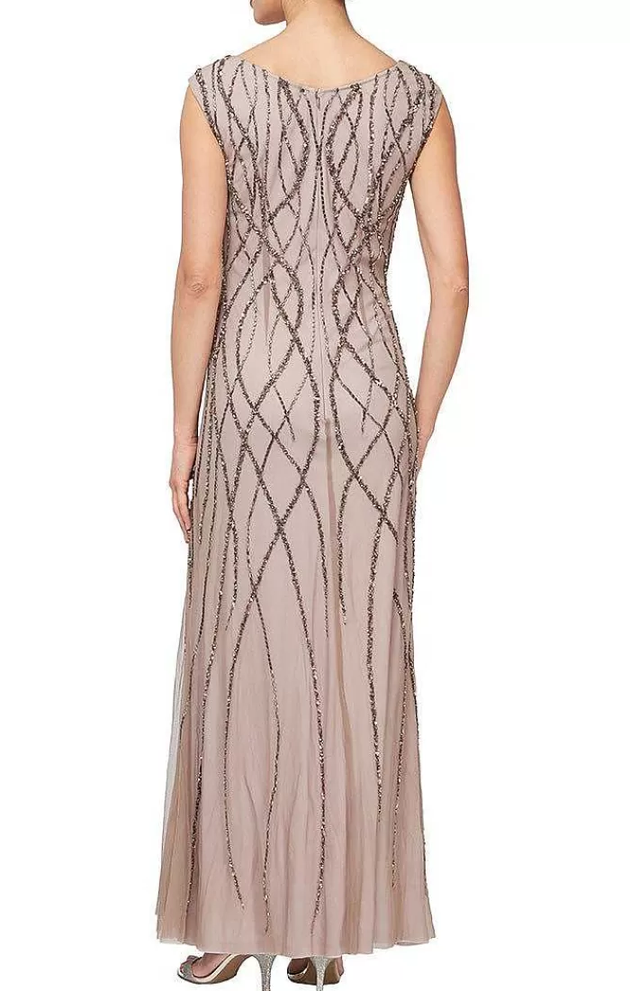 Best Sale Alex Evenings Long Sleeveless Hand-Beaded Gown Taupe