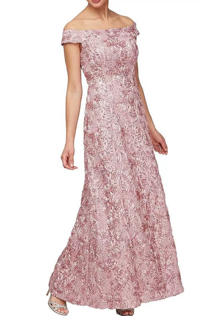 Shop Alex Evenings Long Tte Sequin Lace Off-The-Shoulder Dress Violet | Rose