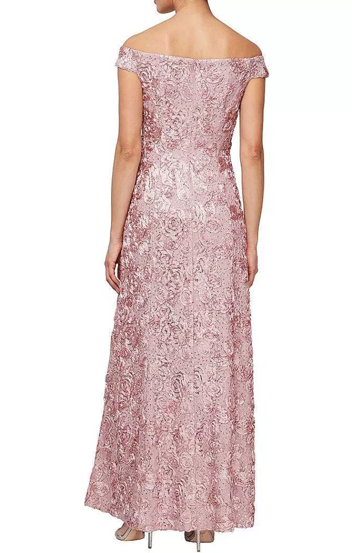 Outlet Alex Evenings Long Tte Sequin Lace Off-The-Shoulder Dress Violet | Rose