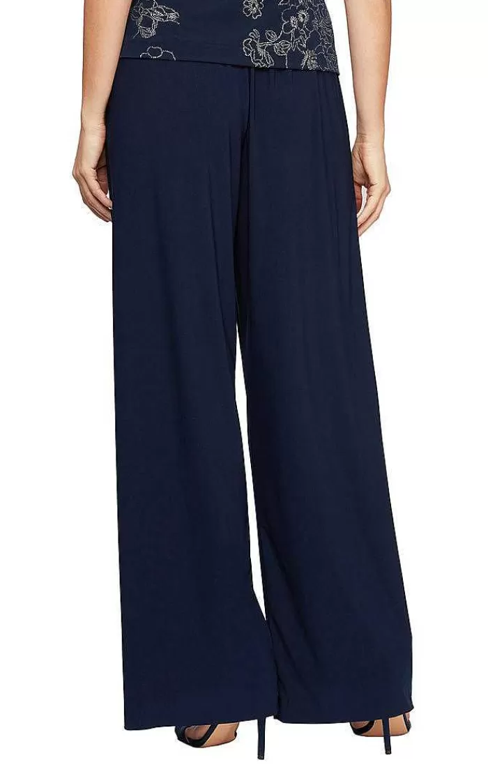 Discount Alex Evenings Matte Jersey Straight Leg Long Pant Black | Dark Navy