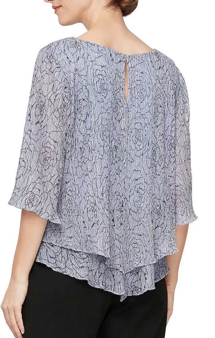 Fashion Alex Evenings Metallic Knit Blouse With Pointed Double Tier Hem Lavender