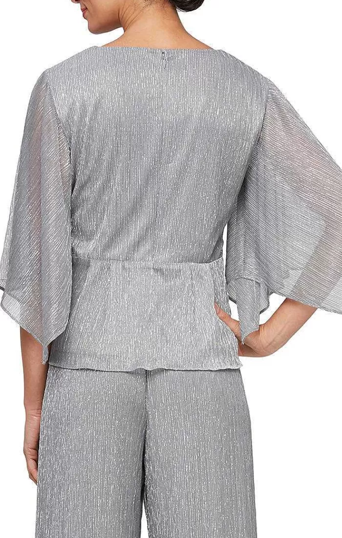 Online Alex Evenings Metallic Knit Blouse With Tie Waist Detail Black | Platinum