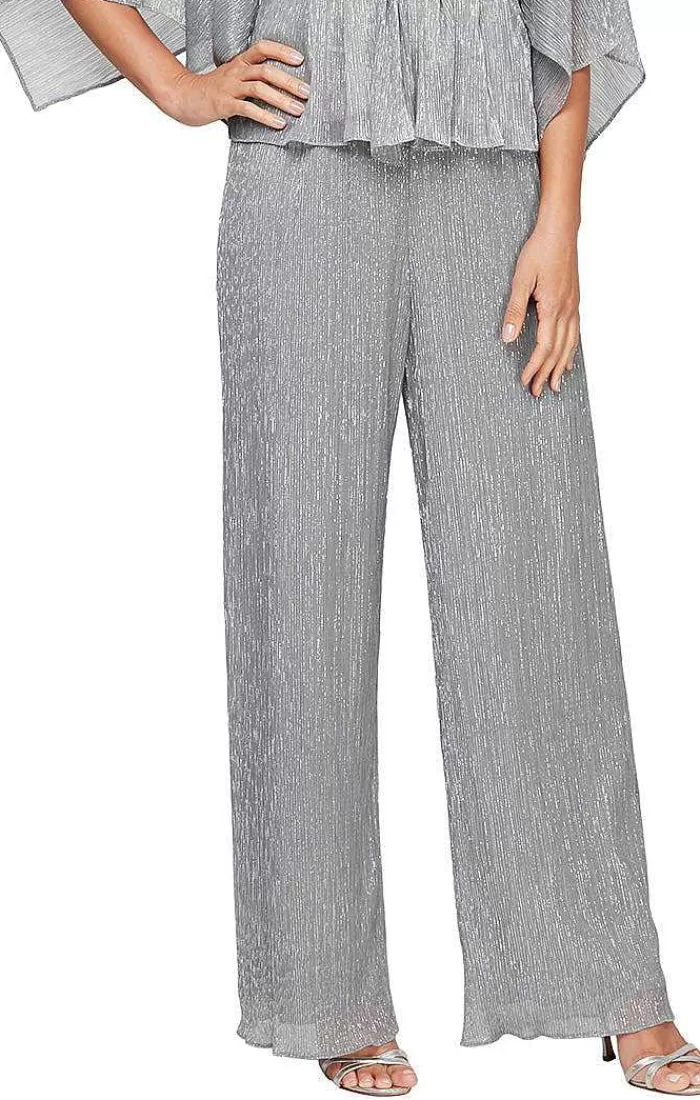 Online Alex Evenings Metallic Knit Straight Leg Pant Black | Platinum