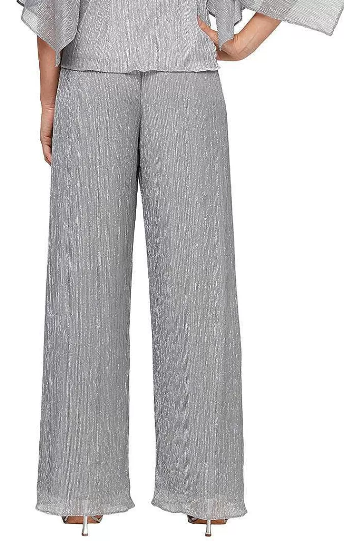 Online Alex Evenings Metallic Knit Straight Leg Pant Black | Platinum