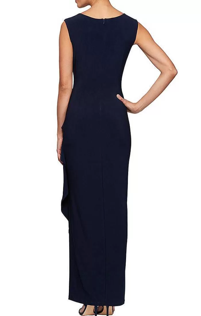 Online Alex Evenings Petite Crepe Dress With Sweetheart Embroidered Lace Neckline Navy Nude