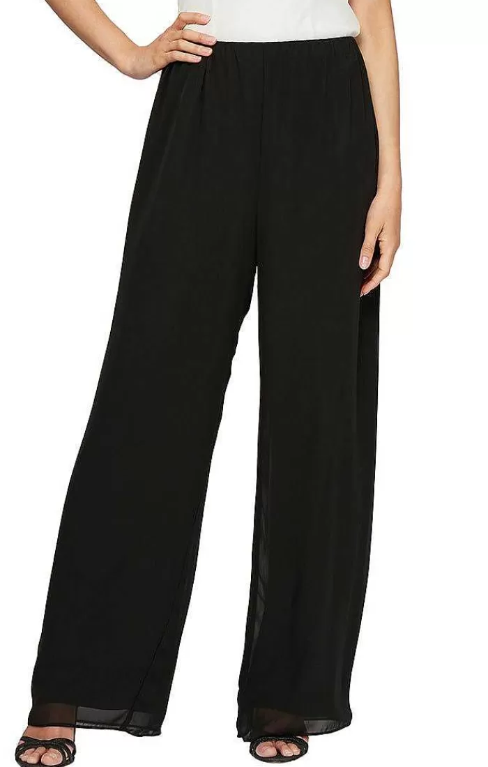 Discount Alex Evenings Petite Straight Leg Chiffon Pant Black