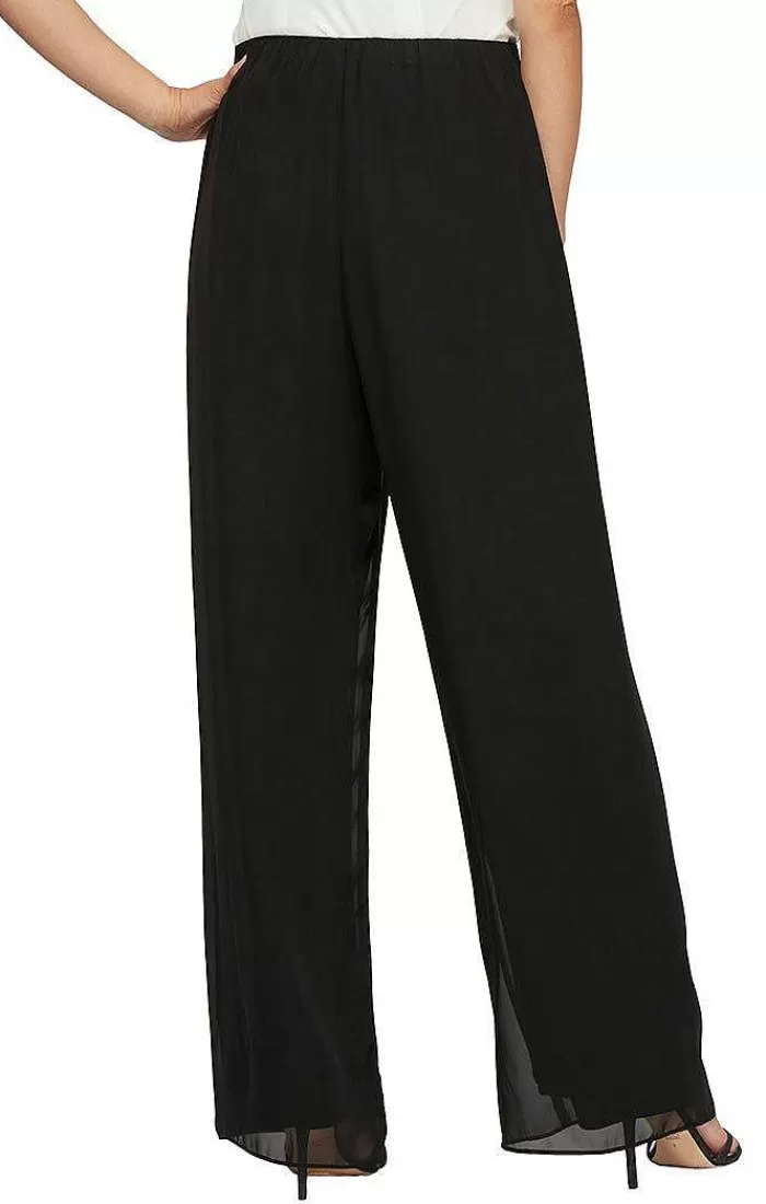 Discount Alex Evenings Petite Straight Leg Chiffon Pant Black