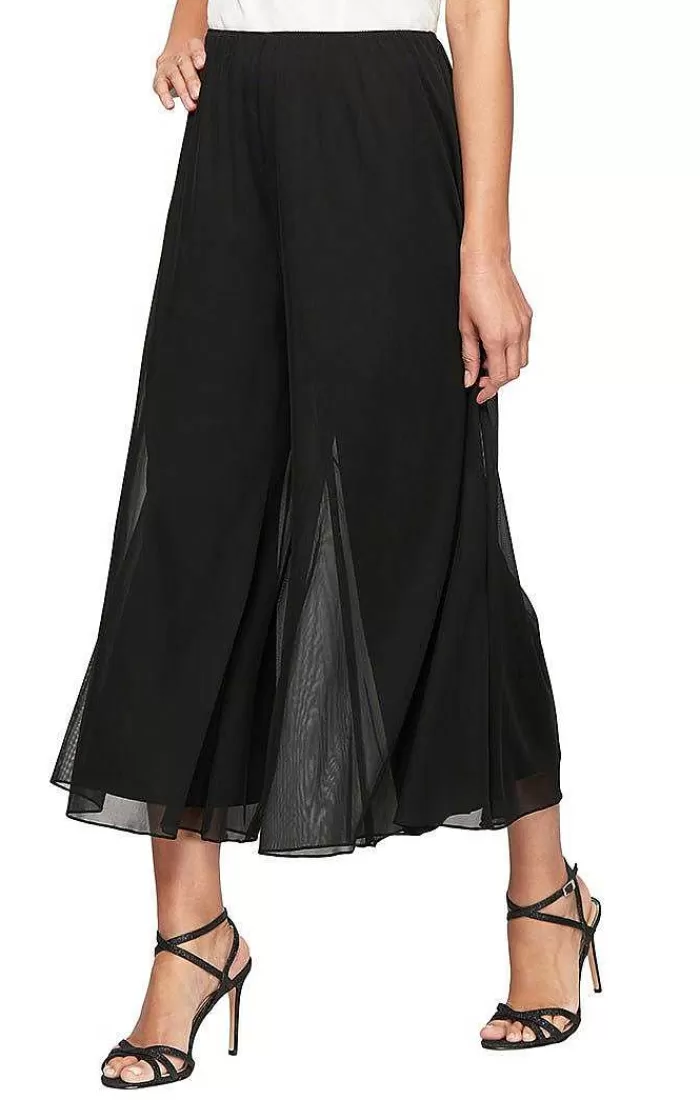 Store Alex Evenings Petite Wide Leg Cropped Length Mesh Pant Black