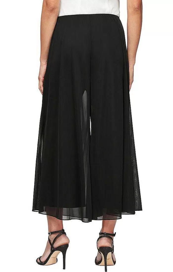 Store Alex Evenings Petite Wide Leg Cropped Length Mesh Pant Black