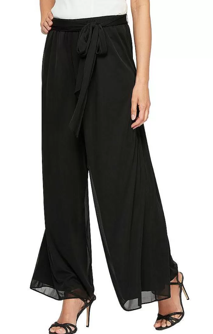 Cheap Alex Evenings Petite Wide Leg Mesh Pant With Tie Belt Black