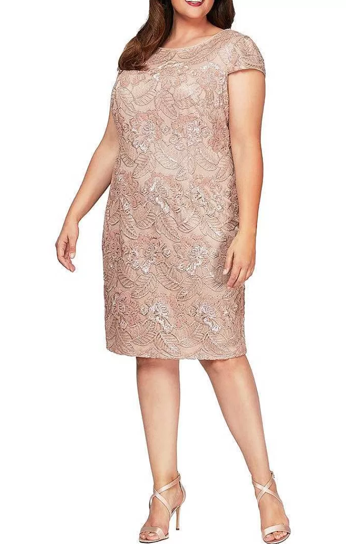 Sale Alex Evenings Plus Cap Sleeve Embroidered Sequin Lace Dress Rose Gold