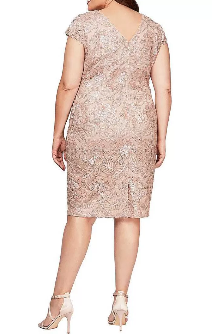 Sale Alex Evenings Plus Cap Sleeve Embroidered Sequin Lace Dress Rose Gold