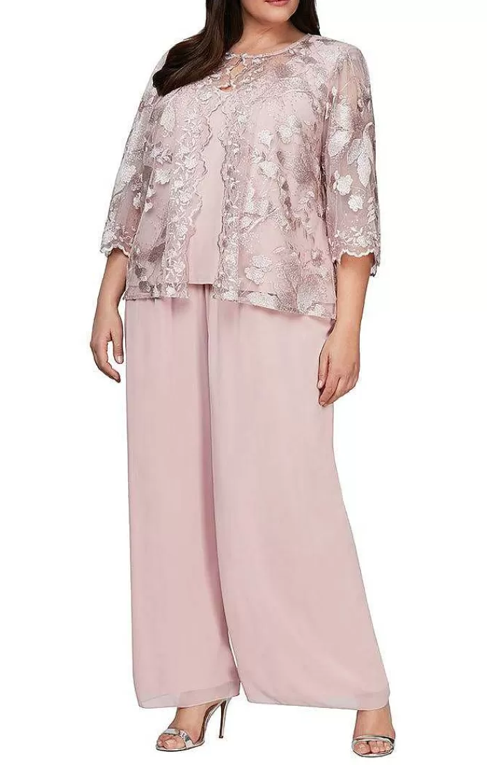 Store Alex Evenings Plus Chiffon Pant Dove | Shell Pink | Hydrangea | Dark Navy