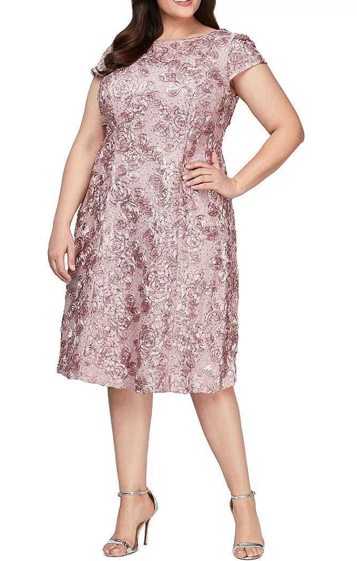 Best Alex Evenings Plus Cocktail Dress In Tte Lace With Cap Sleeves Periwinkle | Rose | Navy | Champagne