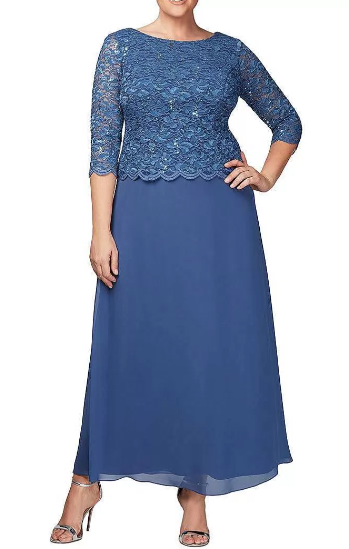 Discount Alex Evenings Plus Lace & Chiffon Gown With Scallop Edge Detail Wedgewood