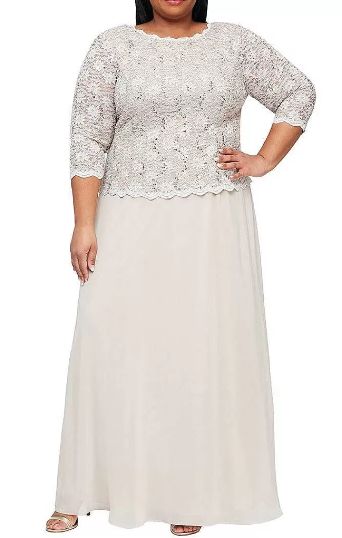 Hot Alex Evenings Plus Long Gown With Sequin Lace Bodice & Chiffon Skirt Navy | Deep Plum | Taupe