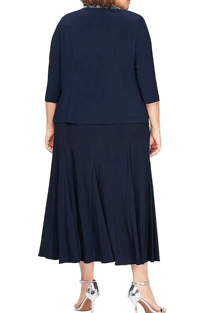 Store Alex Evenings Plus Matte Jersey Jacket Dress With Beaded Trim Detail Navy