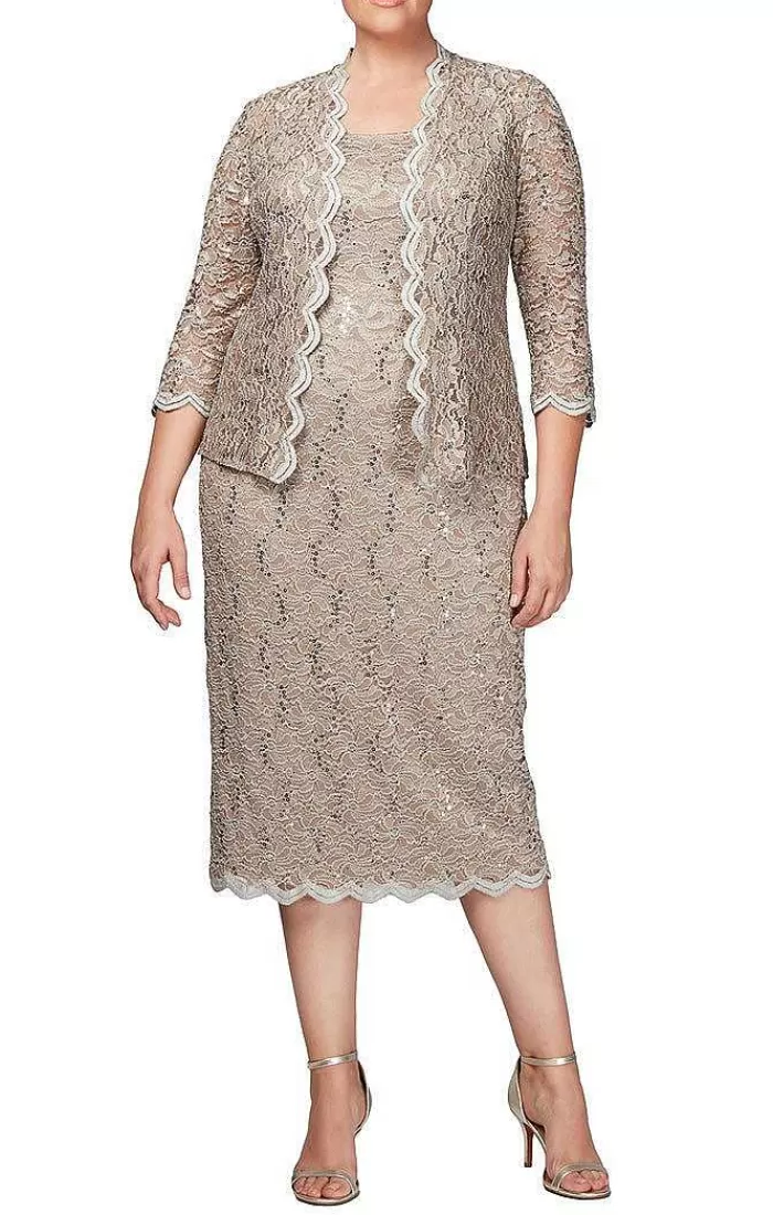 Cheap Alex Evenings Plus Sheath Lace Jacket Dress Champagne