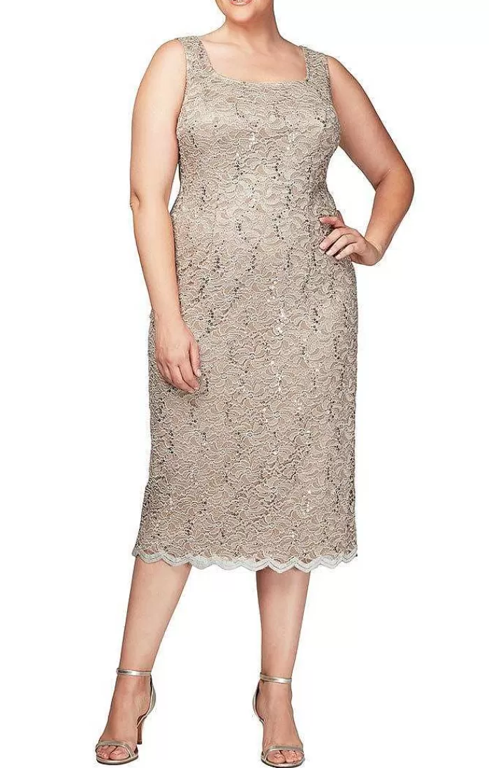 Cheap Alex Evenings Plus Sheath Lace Jacket Dress Champagne