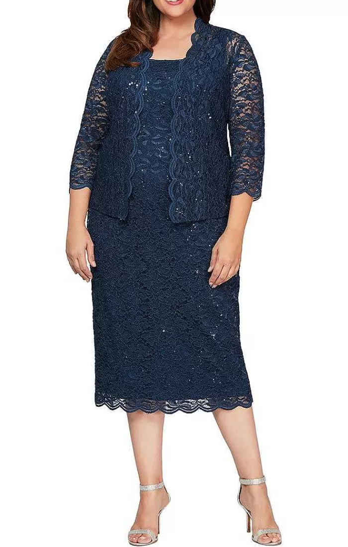 Best Alex Evenings Plus Sheath Lace Jacket Dress Dress Navy | Eggplant