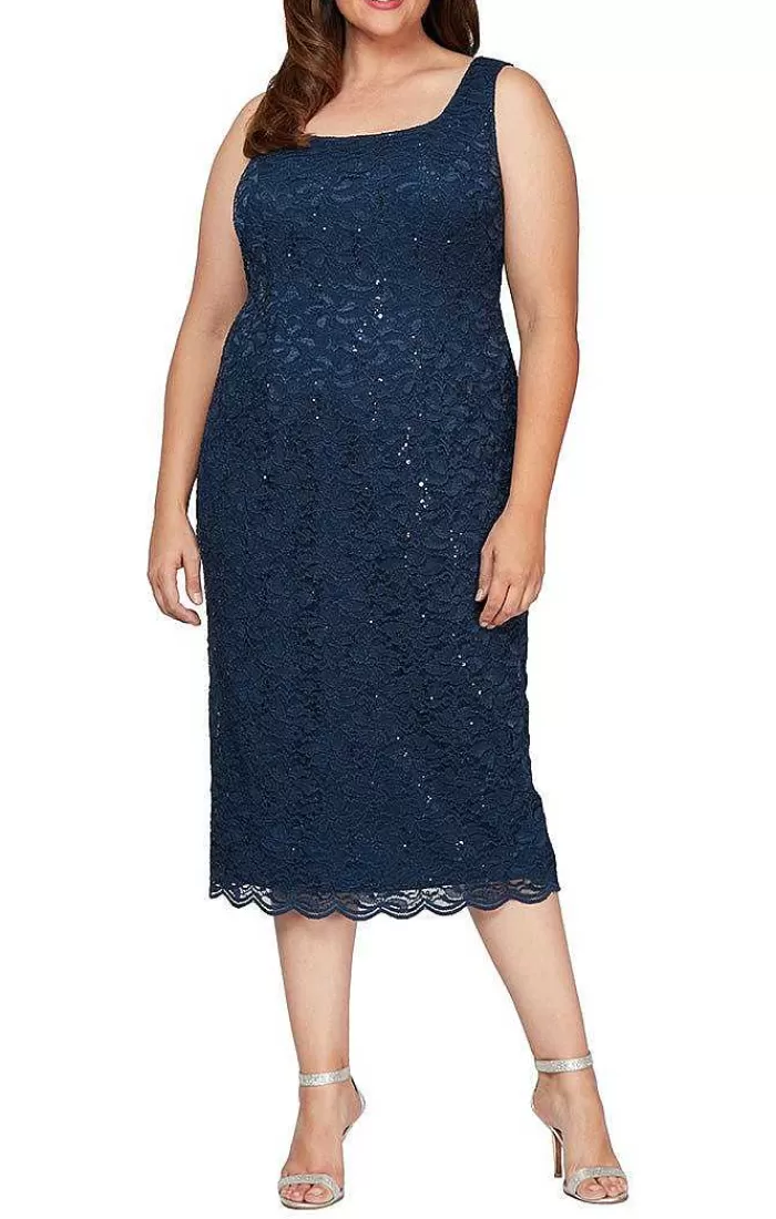 Best Alex Evenings Plus Sheath Lace Jacket Dress Dress Navy | Eggplant