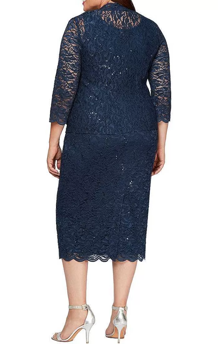 Shop Alex Evenings Plus Sheath Lace Jacket Dress Dress Navy | Eggplant