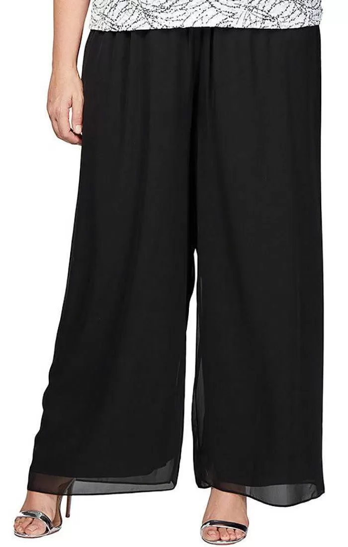 Sale Alex Evenings Plus Silky Chiffon Basic Pant Black