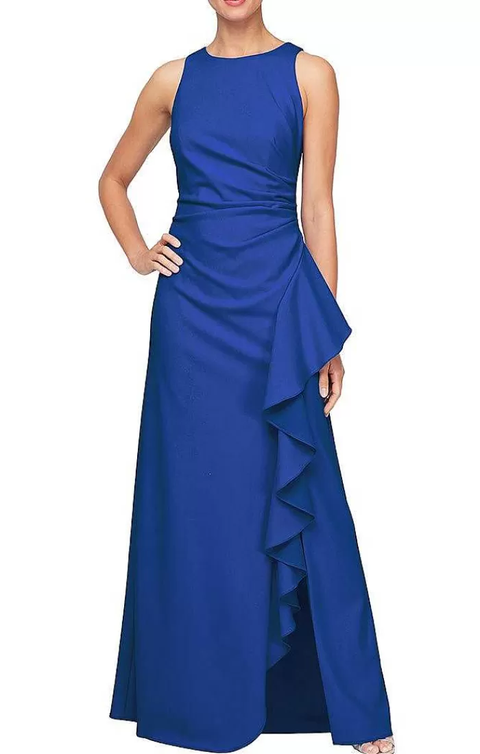 Flash Sale Alex Evenings Plus Sleeveless Crepe Dress With Cascade Ruffle Skirt Royal | Navy