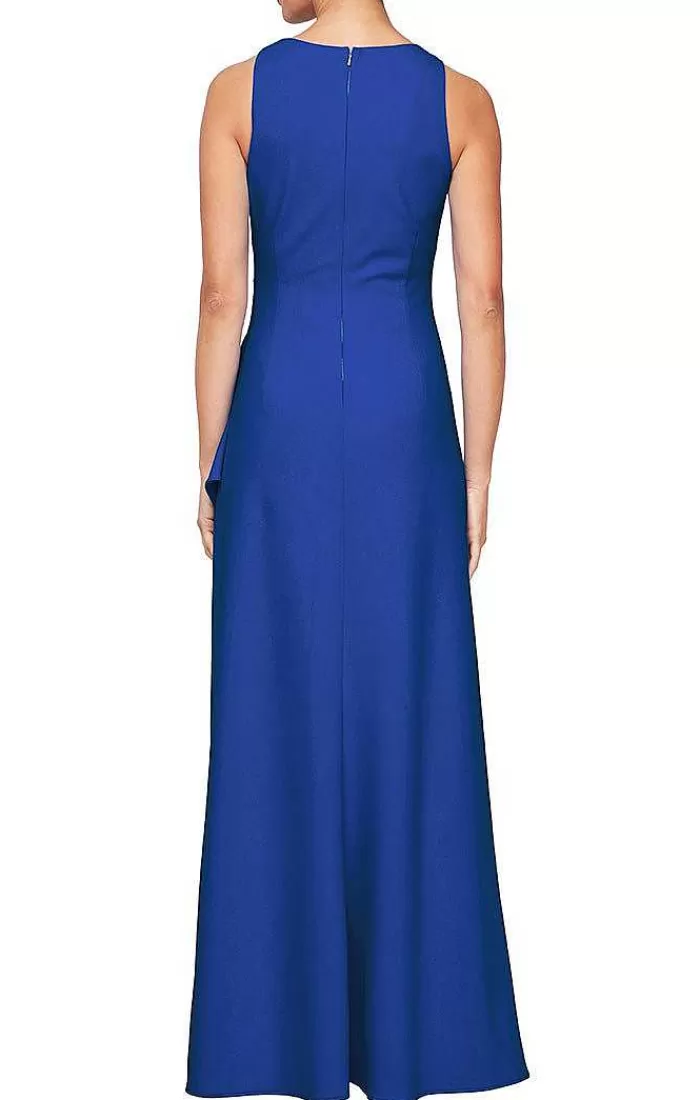 Store Alex Evenings Plus Sleeveless Crepe Dress With Cascade Ruffle Skirt Royal | Navy