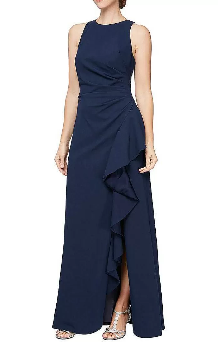 Store Alex Evenings Plus Sleeveless Crepe Dress With Cascade Ruffle Skirt Royal | Navy