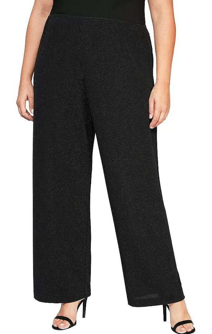 Best Sale Alex Evenings Plus Straight Leg Metallic Knit Pant Black | Dark Navy