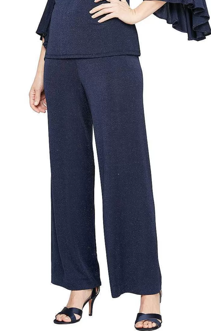 Best Sale Alex Evenings Plus Straight Leg Metallic Knit Pant Black | Dark Navy