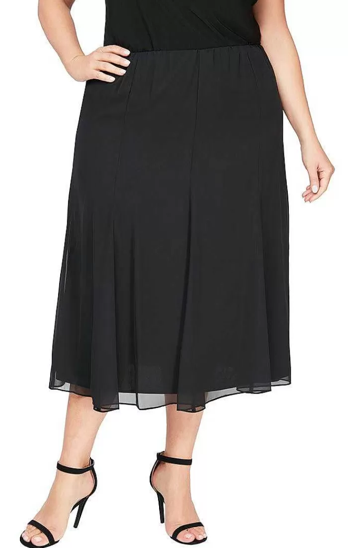 Discount Alex Evenings Plus Tea-Length Panel Chiffon Skirt Black