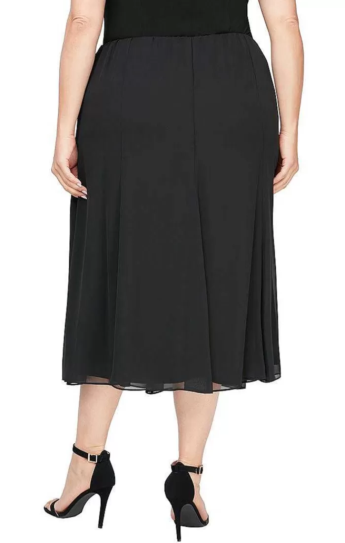 Discount Alex Evenings Plus Tea-Length Panel Chiffon Skirt Black