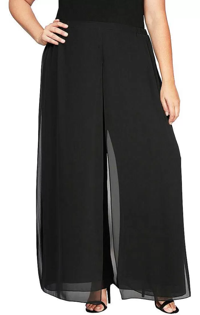 Best Sale Alex Evenings Plus Wide Leg Carwash Chiffon Pant Black