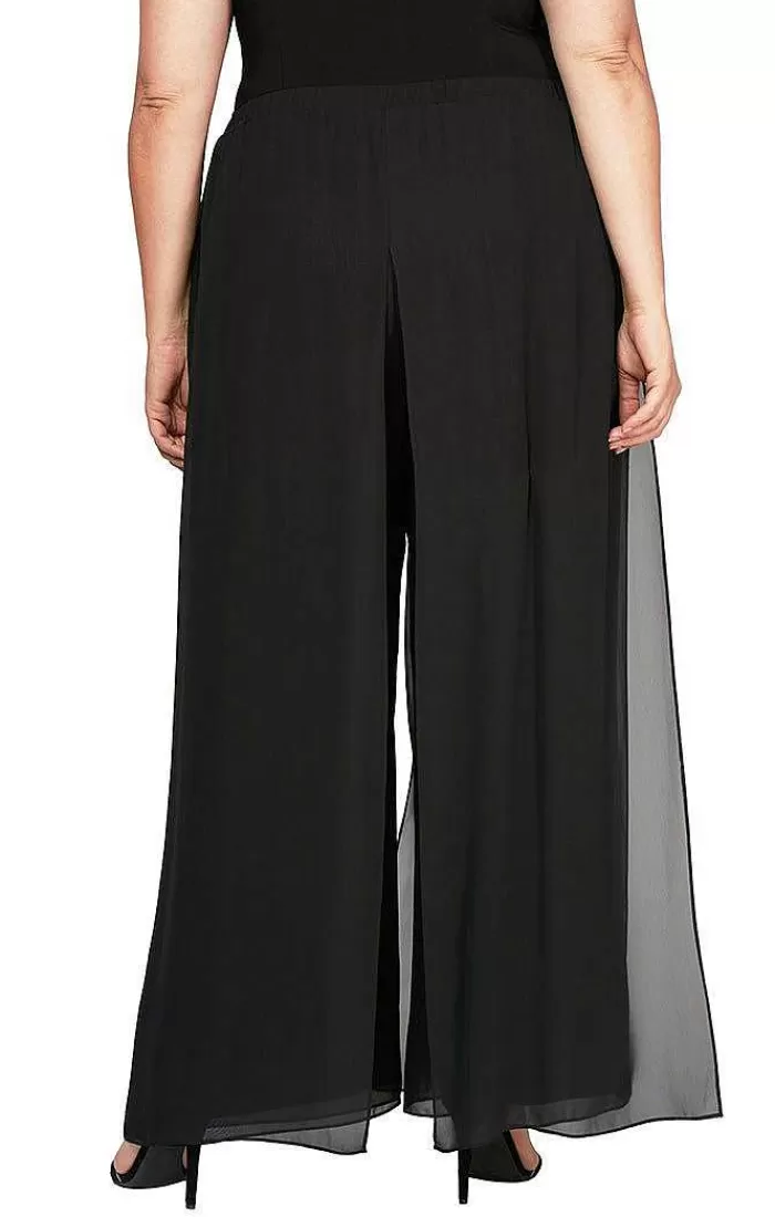 Best Sale Alex Evenings Plus Wide Leg Carwash Chiffon Pant Black