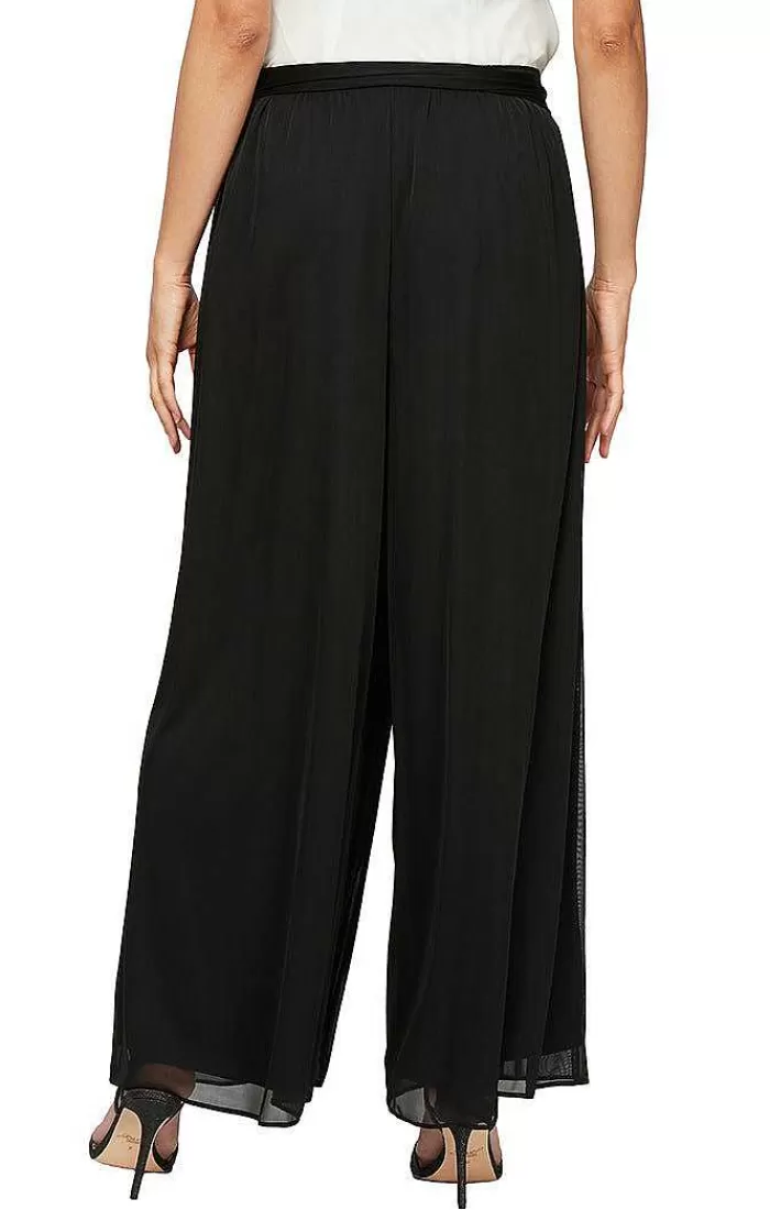 Shop Alex Evenings Plus-Petite Wide Leg Mesh Pant With Tie Belt Black