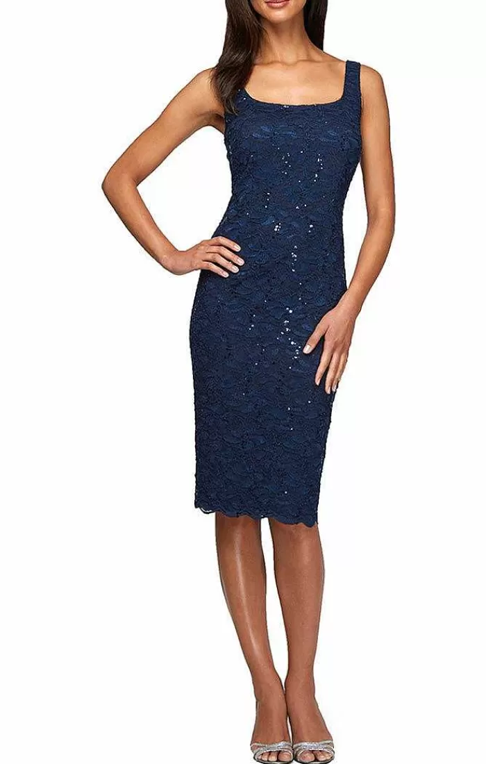 Best Sale Alex Evenings Sheath Lace Jacket Dress Navy | Eggplant