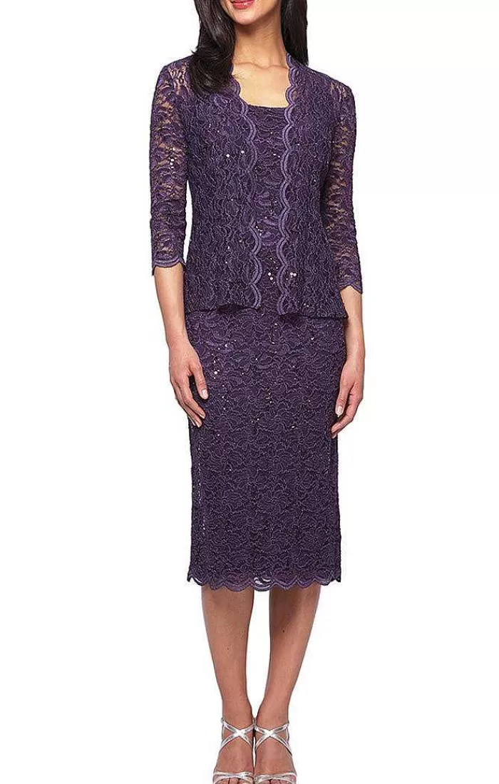 Shop Alex Evenings Sheath Lace Jacket Dress Navy | Eggplant