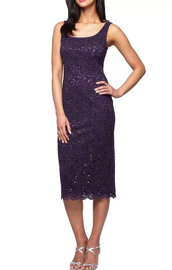 Discount Alex Evenings Sheath Lace Jacket Dress Navy | Eggplant