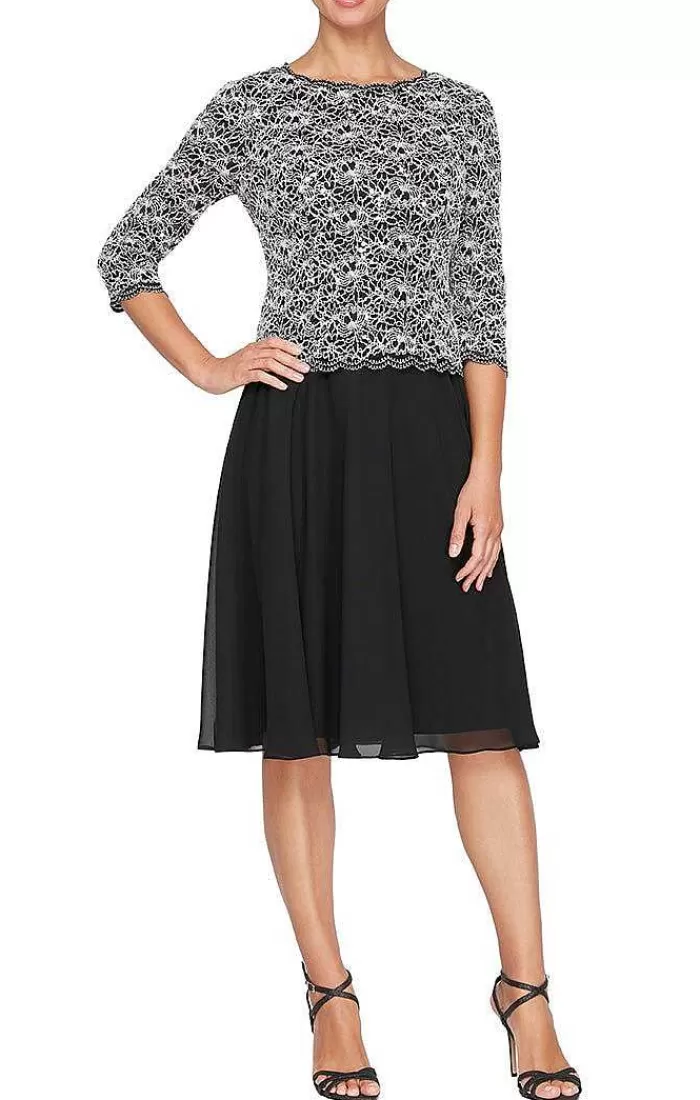 Cheap Alex Evenings Short Dress With Full Skirt And Scallop Detail Black & White